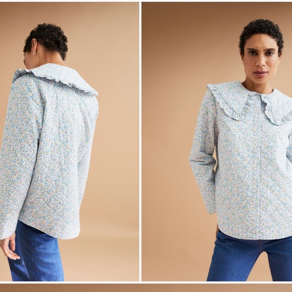 H&M Floral Frill-Trim-Collar Quilted Shacket - Picture 3 of 14